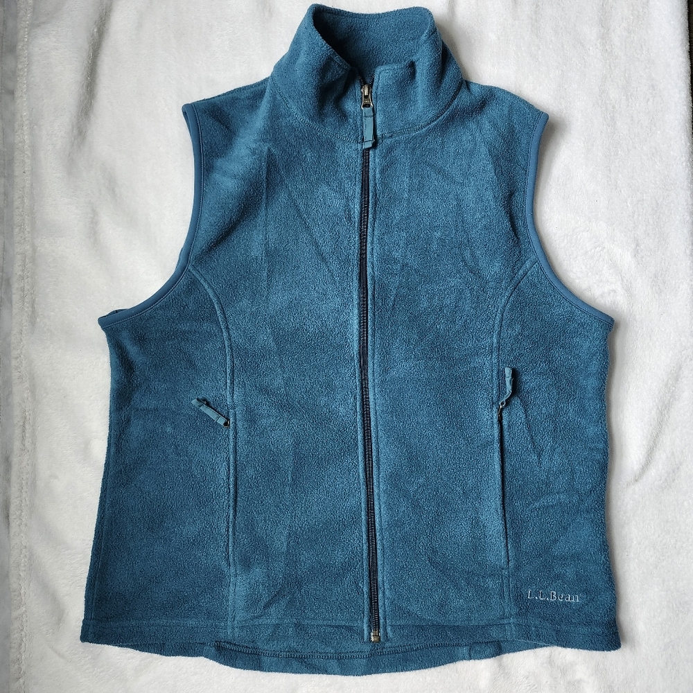 Vintage L.L. Bean Womens Teal Green Polartec Fleece Vest Full Front Zip Medium